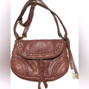 Lucky Brand Whipstitch WhiskeyBrown Hippie Shoulder Crossbody Handbag 2Way Carry